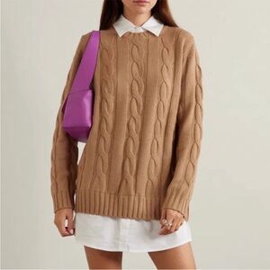STAUD Aldrin Wool Cable Knit Layered Sweater Dress camel tan L